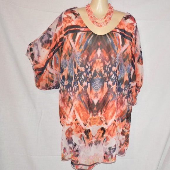 Live and Let Live 2X Coral Asymmetrical Top H582 - Picture 1 of 7